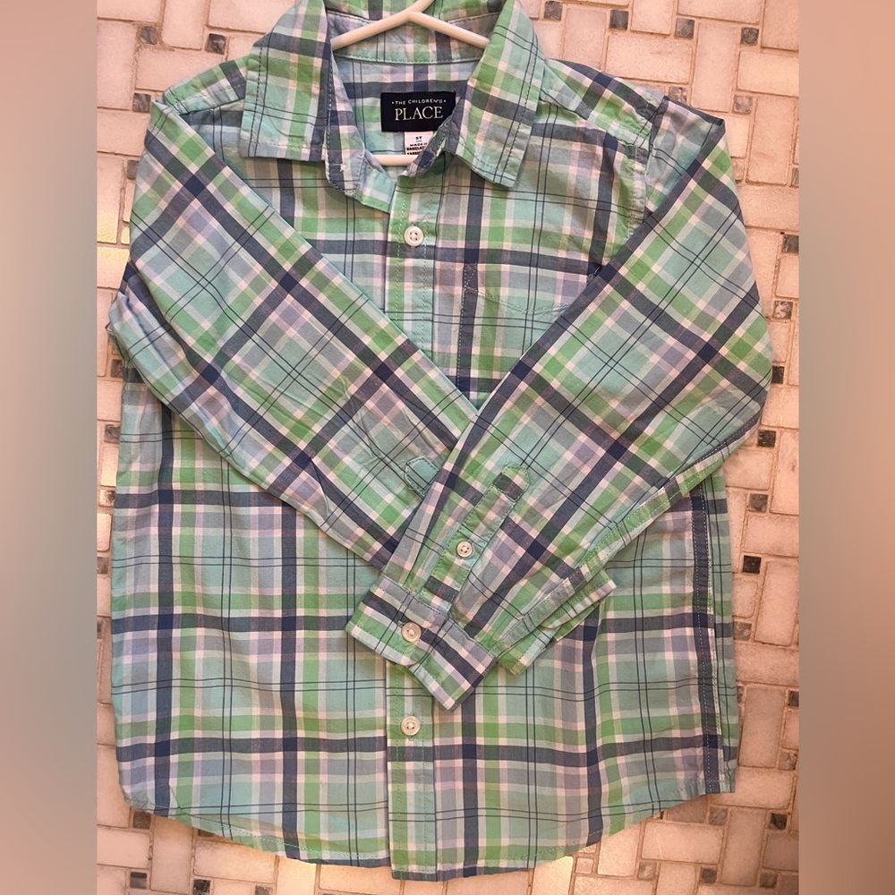 The Children's Place Green and Blue Checkered Shirt